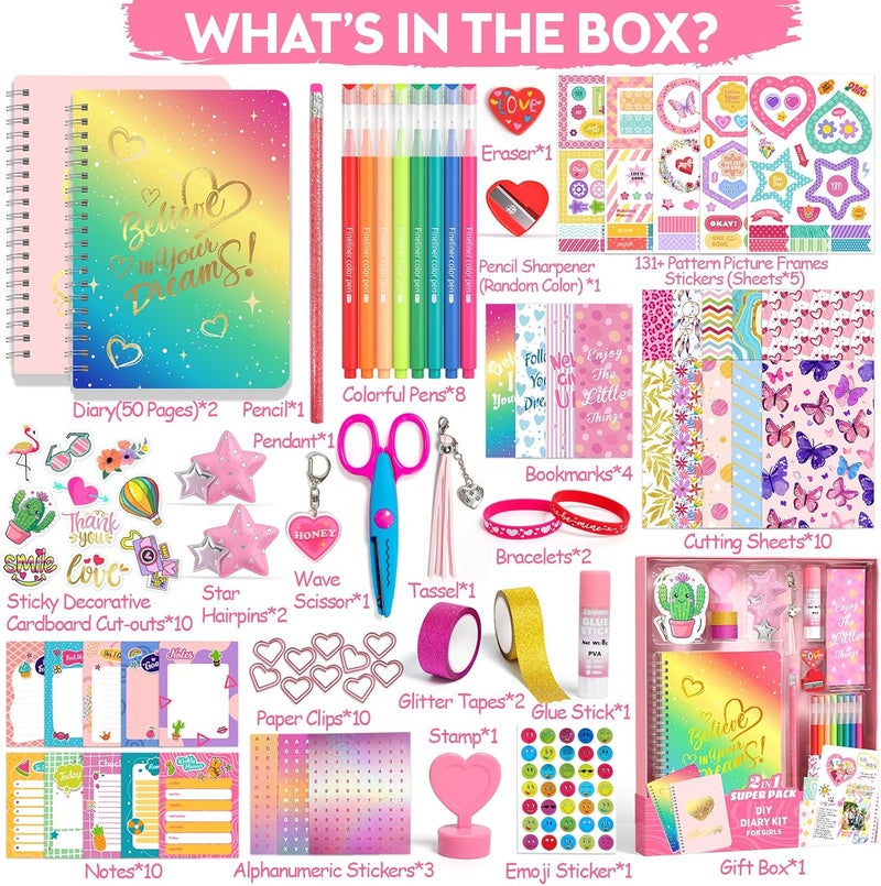 Axirata 2-Pack DIY Journal Kit for Girls, Journal Set for Tween & Teen Girl 6-8-14 Year Old, Scrapbook & Diary Supplies Toy Set, Art & Crafts Stationery Kit Birthday Christmas Ideal Gift for Girls - Image 3